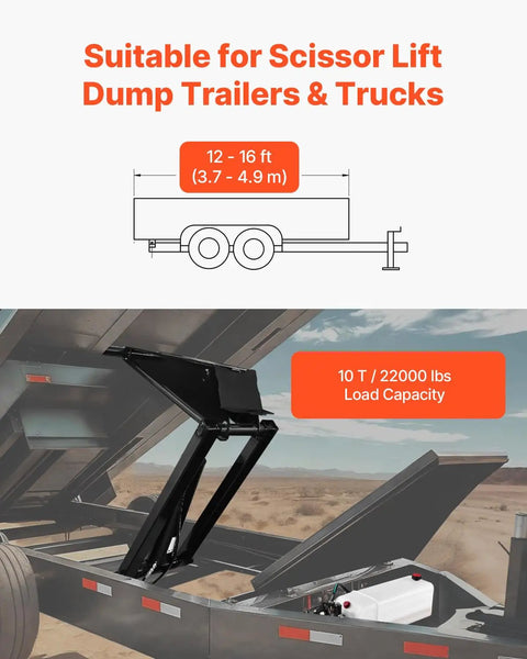 Heavy Duty Hydraulic Dump Lift Kit for Trailers and Trucks, 22,000 Lb Capacity, scissor hoist system on dump truck bed.