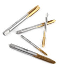 Grab This Premium M8 Metric HSS Thread Tap Kit With Forward Chip Ejection And Hard Coating For Rugged Repair Jobs And Serious Cutting Tasks That Need Top Tier Durability And Precision In Every Single Screw Operation. Five-piece M8 HSS taps on white background