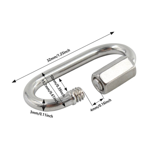 Six Pack Carbon Steel Chain Quick Links With M3 Quick Locking Carabiner Set D Shape Locking Quick Connectors, 32mm, 110 lbs.
