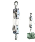 Rope Pulley Hoist System With Six To One Lifting Power And 2200 Pounds Breaking Strength Wooden Handle Construction For Built Tough Durable And Sleek Home Garage And Workshop Upgrades, rope pulley with hooks lifting bundled bags