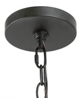 Close-up of ceiling mount and chain for Farmhouse Drum Chandelier For Dining Room, Dope Retro Black Wire Frame With Wood Grain Panels