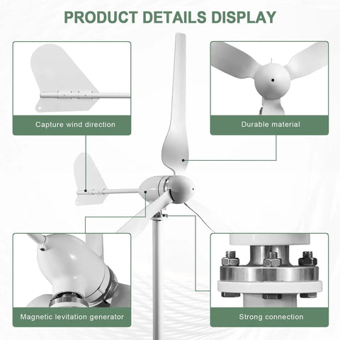 800W 48V Wind Turbine With Hybrid Charge Controller Kit Three Blade Outdoor Wind Power Generator product features
