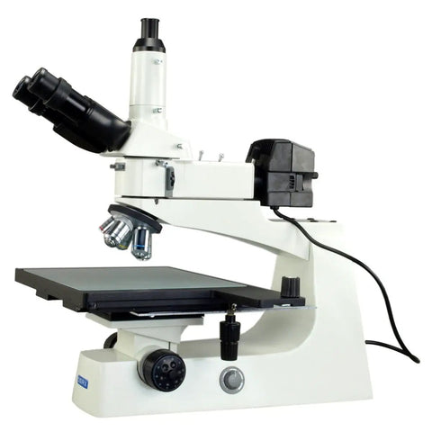 400X Plan Trinocular Inspection Microscope With Seidentopf Head, 360-Degree Rotatable, 30-Degree Tilt, Quintuple Nosepiece, Widefield EW10X-22 Eyepieces, 48-75mm Adjustable Interpupillary, Lab-Grade Microscope For Education And Electronics, side view