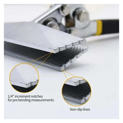 Close-up of Sheet Metal Bending Pliers With Wide Jaws And Straight Jaws 80mm, showing serrated edges and nickel-plated steel material.