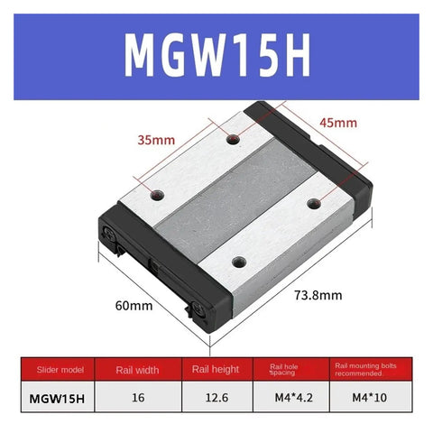 Dimensions diagram of MGW-H sliding block for Beefed-Up Linear Rail Kit 100 To 570mm With MGW-H Sliding Block For CNC And 3D Printers
