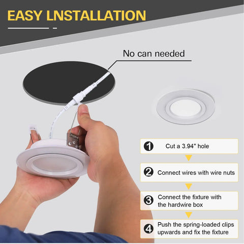 Installation guide for 12 Pack 4 Inch 5CCT LED Recessed Ceiling Lights With Night Light CRI90 850 Lumen 10.5W 80W Equivalent
