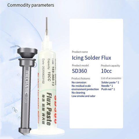 SD360 No Clean Solder Flux Paste Ultra Low Residue Low Smoke Transparent Welding Flux With Metal Push Rod 10cc syringe