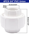 3/4 Inch PVC Pipe Union Fittings Set With Female Thread Couplings, 4 Piece Built Tough Heavy Duty Connector Close-Up