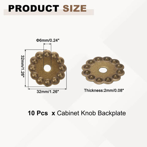 10 Pack Dope Brass Flower Cabinet Backplates 1 Inch Vintage Bronze Washer Hardware dimensions and details