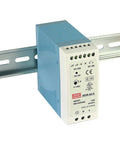 24V 2.5A 60W DIN Rail Power Supply With Universal 85 To 264 VAC Input And Built In Short Circuit Overload And Overvoltage Protection For Industrial Control mounted on DIN rail.