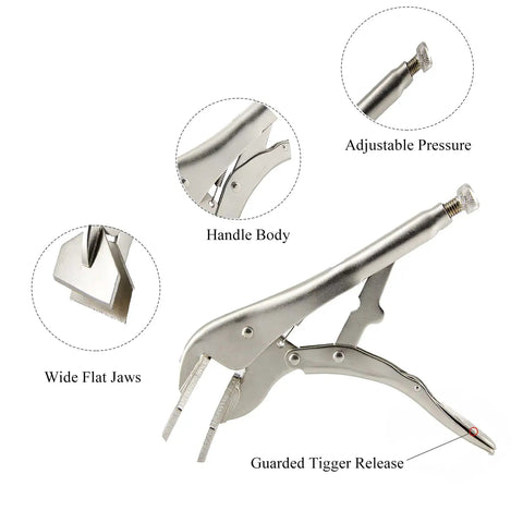 Locking Sheet Metal Clamps 10 Inch Adjustable Welding Pliers With Quick Release Lever For Bending Forming And Crimping Turn Screw Pressure Adjustment Heavy Duty Alloy Steel Pro Grade Metalworking Tool