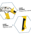 Heavy Duty Hand Seamer Tool For Bending And Flattening Metal With Durable Construction and Non Slip Handle shown in close-up view.