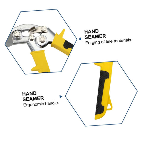 Heavy Duty Hand Seamer Tool For Bending And Flattening Metal With Durable Construction and Non Slip Handle shown in close-up view.