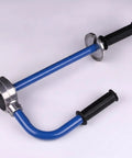No Sweat Packing Heavy Duty Manual Stretch Film Dispenser ergonomic handheld tool with blue and silver design for easy sealing.