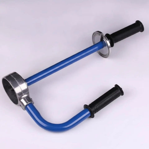 No Sweat Packing Heavy Duty Manual Stretch Film Dispenser ergonomic handheld tool with blue and silver design for easy sealing.