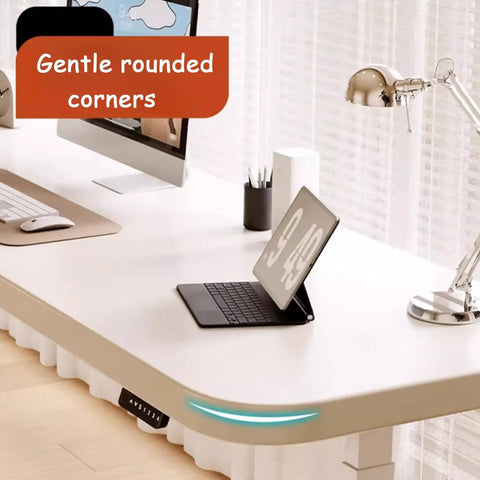 Slick Electric Sit Stand Desk With Three Smart Memory Presets And Cool Anti Collision Guard Heavy Duty Platform For Your Home Office Rig With Smooth Height Tweaking And No Sweat Assembly Ready, featuring gentle rounded corners.