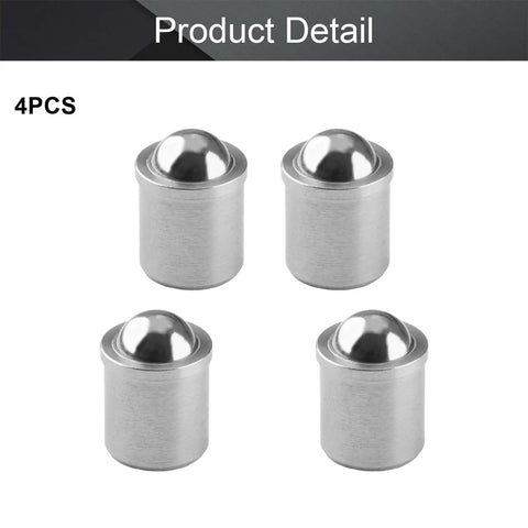 Heavy Duty Stainless Steel Ball Plunger Cabinet Catch And Drawer Latch 4 Pack Premium Silver Tone Hardware close-up view.