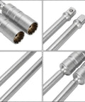 Tough As Nails Extended Spark Socket Wrench Kit For 14Mm And 16Mm Plugs showing deep sockets with hex tabs and locking grip.