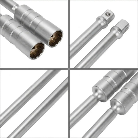 Tough As Nails Extended Spark Socket Wrench Kit For 14Mm And 16Mm Plugs showing deep sockets with hex tabs and locking grip.