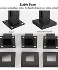 Sleek Matte Black Glass Railing Posts With Heavy Duty Stainless Steel Cores For Indoor Outdoor Decks Balconies And Pools showing stable base design.