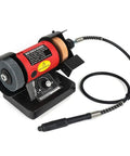 Badass Mini Bench Grinder With Variable Speed Up To 10000 RPM And Flexible Shaft Kit for polishing, featuring a 150W motor and cast aluminum base.
