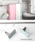 16 Or 21 Inch Self Adhesive Stainless Steel Towel Bar Rack Set With 5 Hooks 18 8 Satin Finish No Drill Mount Waterproof Wall Mount Towel Holder For Bathroom Kitchen Bedroom Workshop showing adhesive backing and mounted towels.