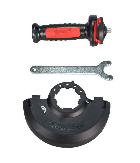 Handle, wrench, and guard attachment for 18V Cordless Angle Grinder With 4.5 Inch And 5 Inch Grinding Wheels Variable Speed Five Settings Fast Brake Stops In Two Seconds Tool Only For DIY Pros And Heavy Duty Projects.
