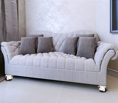Built Tough Heavy Duty Leveling Casters Set Of 4 Retractable Machine Wheels With Firm Adjustable Feet For Industrial Equipment That Handles Up To 2400 Lbs Per Caster With Zero Wiggle Room So You Can Mount And Roll Your Setup Flawlessly, gray tufted sofa with four gray cushions.