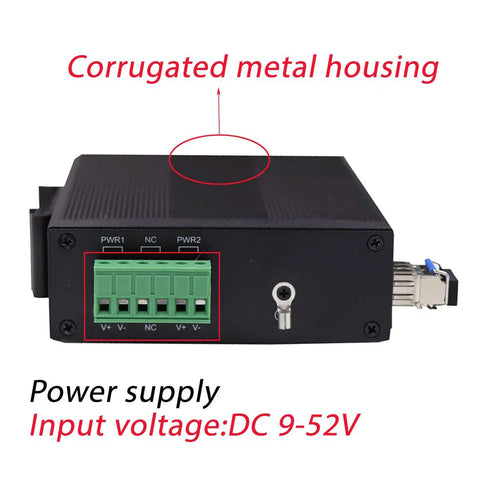 Rugged Outdoor 5 Port Gigabit Ethernet Fiber Converter with corrugated metal housing and power supply input voltage DC 9-52V