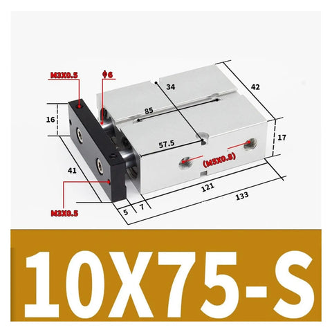 Diagram of Smooth Operation M5 Guided Double Shaft Pneumatic Actuator With Guide Rail For Precise Linear Motion, TN10X75S dimensions