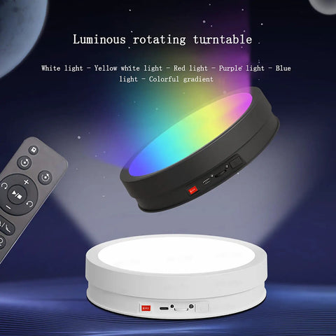 CHANGLKJ Led Rotating Turntable Display Stand With Remote Control 5000 Mah Battery showcasing vibrant LED colors in black and white.