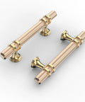 10 Pack 3 Inch Gold Knurled Cabinet Pulls Brushed Brass Kitchen Cabinet Handles close-up of two handles on white background