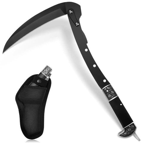 Folding Sickle Garden Tool With Wooden Handle And Sheath Portable Sharp Grass Cutter For Weeds And Lawn Care Camping Ready