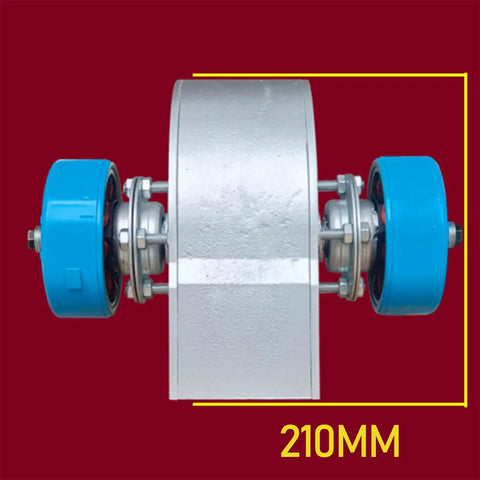 Side view of 2KW Hydro Turbine Generator with 210mm width for off grid power, dual voltage 110V or 220V, suitable for streams and camping.