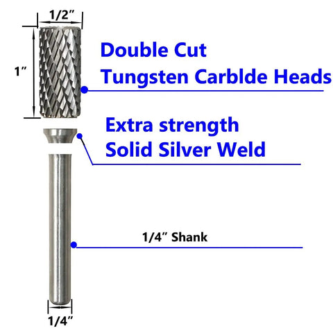 Durable Boss Grade Carbide Burr Set SB-5 For Die Grinder Bits With Half Inch Head Diameter And One Inch Cutter Length
