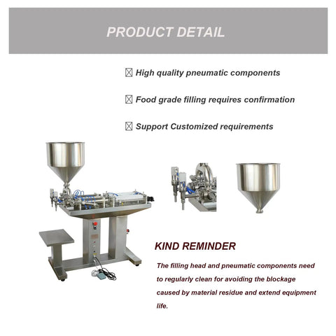 Heavy Duty Dual Head Pneumatic Paste Filling Machine With 50L Vertical Hopper For Shampoo Thick Cream And Cosmetic Liquids, showcasing precision components.