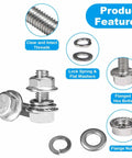 10 Sets 5/16-18 By 1 Inch Flanged Hex Bolts Kit With 5/16-18 Nuts Flat Washers And Spring Lock Washers In 304 Stainless Steel 18-8