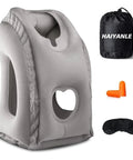 Inflatable Travel Pillow With Chin Support And Eye Mask Earplugs All In One Ergonomic Neck Pillow For Airplanes Or Office Naps with bag