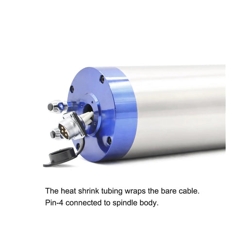 Pro Grade And Built Tough 3.7KW Water Cooled Metal Processing Spindle With ER20 Collet For CNC Routers close-up of connector and cable.