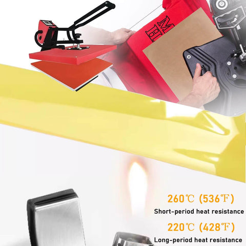 Heat press with Must Have Nonstick Teflon Sheets 12 By 16 Inches and 10mm heat resistant tape in sublimation craft setup.