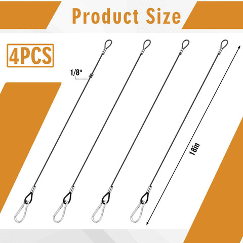 Heavy Duty 18 Inch Stainless Steel Hanging Cable With Carabiner Hooks 4 Pack Bird Feeder Wire For Outdoor Decor image showing size