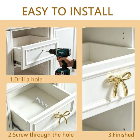 Installation steps for Gold Bow Cabinet Knob Set With Screws 8 Pack Vintage Brass Drawer Pulls For Dresser Cabinets Cupboards And Vanities