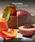 Comparison of fruit under 90+ CRI and 80+ CRI lighting showcasing color accuracy and vibrancy with 16 Pack GU24 LED A19 Light Bulbs 9W 800 Lumens 60W Equivalent Daylight 5000K Dimmable Twist Lock Base CRI 91 Instant On UL Listed Energy Saving Lamps No Fuss.