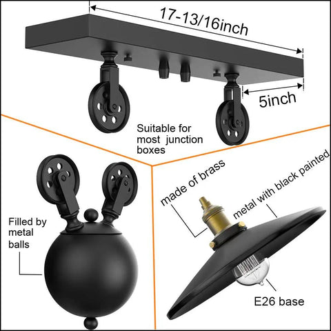 Diagram of Three Pack Rustic Farmhouse Pendant Lights For Kitchen Island And Dining Room with E26 socket and adjustable pulley.