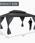 12x16 Hardtop Gazebo With Galvanized Steel Double Roof Heavy Duty Outdoor Pavilion With Netting And Curtains For Patio Backyard