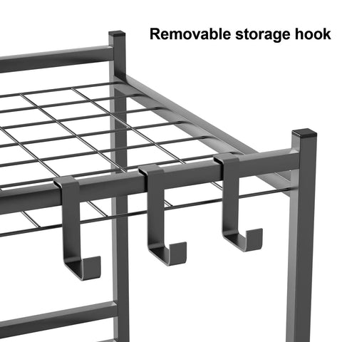 Close-up of removable hooks on Beast Mode Garden Tool Organizer Rack With 35 Slots Heavy Duty Steel Rolling Storage Rack