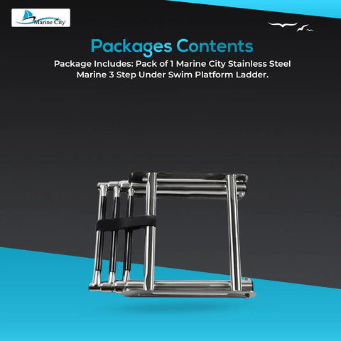 Heavy Duty 3 Step Telescoping Swim Platform Ladder Crafted From Marine Grade 304 Stainless Steel, showing compact folded design.