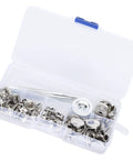 Stainless Steel Self Tapping Snap Button Kit With 62 Pieces Fasteners For Home Furniture Fixing Includes 20 Top Fasteners 20 Female Buckles 20 Male Buckles Mounting Rod And Durable Base Tool For Pro Grade DIY Projects in case