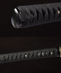 Handcrafted Practice Katana With Full Tang Blunt Blade For Dojo Training handle with black wrapping and details