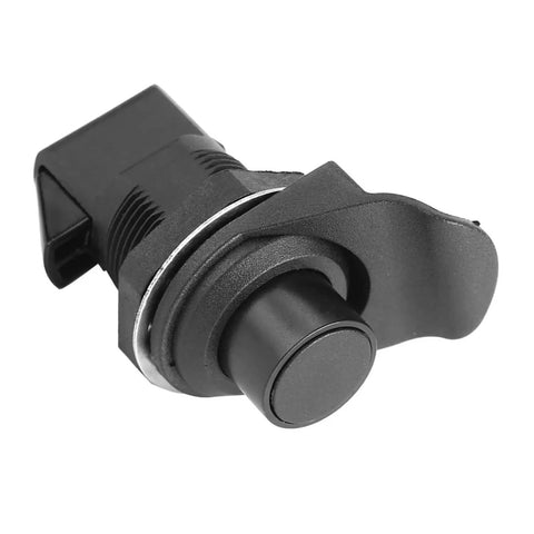 Close-up of black push button showing Five Pack Push Button Boat Latch Set Black Plastic Door Lock With Spring Pop Mechanism Easy Push Release